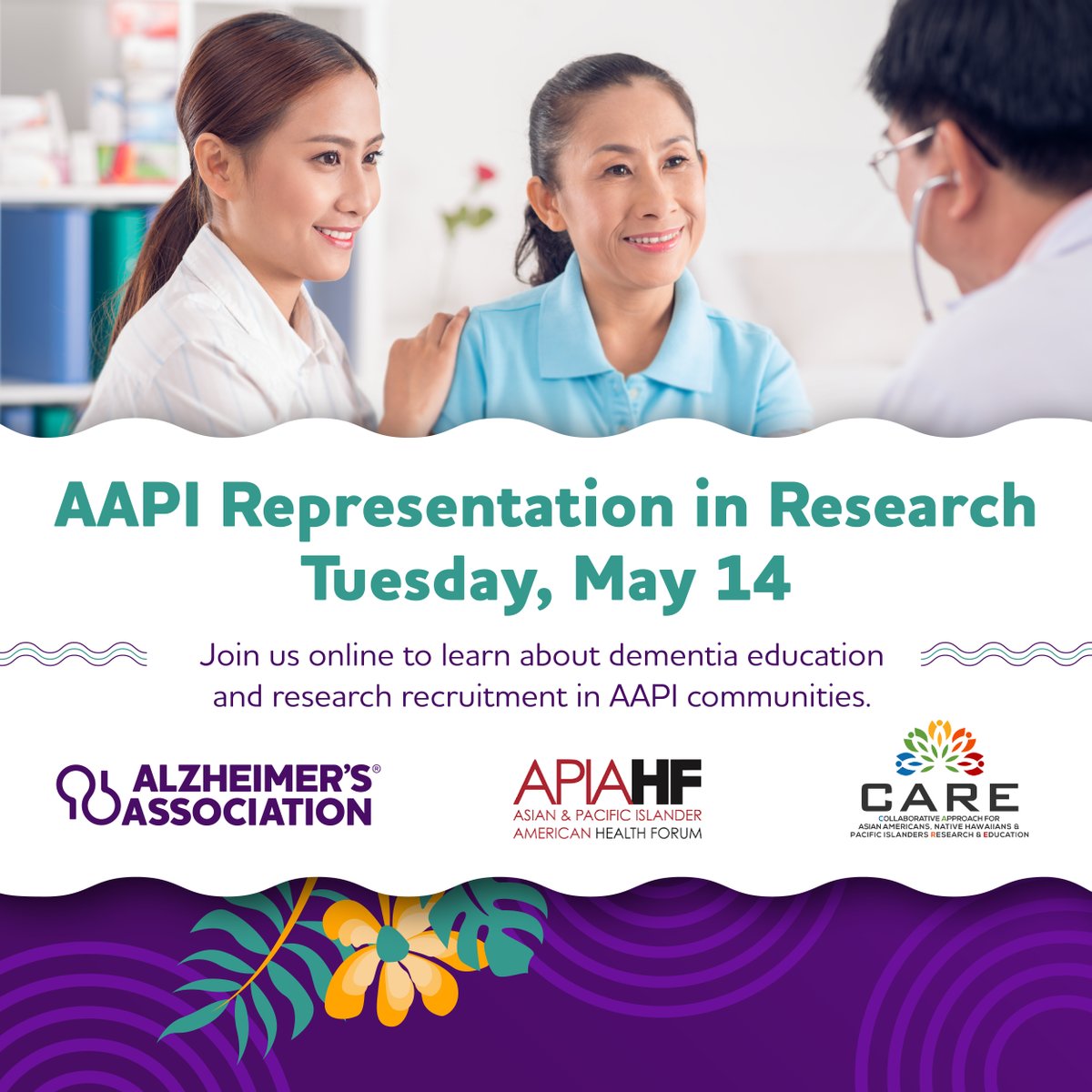 Join us on May 14 at 1 p.m. CT for an online discussion with AAPI community leaders and family members to share what's being done to educate AAPI communities about dementia and how we’re advancing research recruitment. Register today at bit.ly/3xMLipy. #AAPIMonth