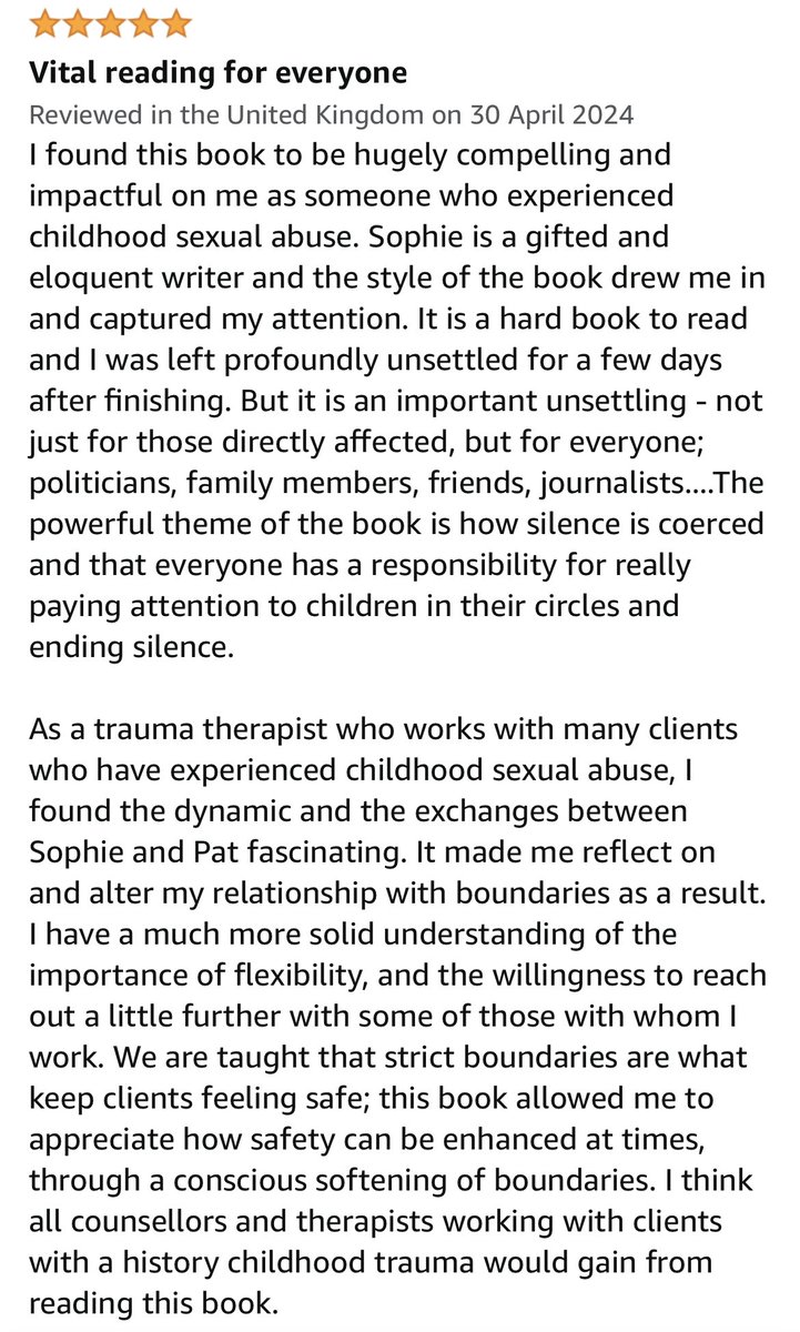 “It is an important unsettling - not just for those directly affected, but for everyone; politicians, family members, friends, journalists....The powerful theme of the book is how silence is coerced and that everyone has a responsibility for really paying attention to children in…