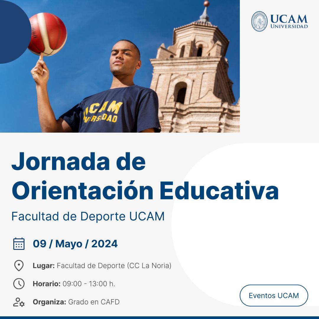 📢 Jornada de Orientación Educativa @UCAM_CAFD 📆 Jueves, 9 de mayo ⏰ Inicio: 9:00 horas 📍 Facultad de Deporte ℹ️ ow.ly/WEjQ50RvqLg