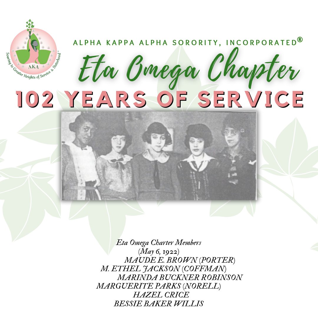 It’s our Charter Week! Alpha Kappa Alpha, Sorority, Incorporated, Eta Omega Chapter is turning 102 years old on May 6, 2024. Join us as we celebrate Charter Week!
#SoaringAboveAndBeyondInService102Years
#AWARDWINNINGCHAPTER
#ExceptionalElegantElevatingETAOMEGACHAPTER