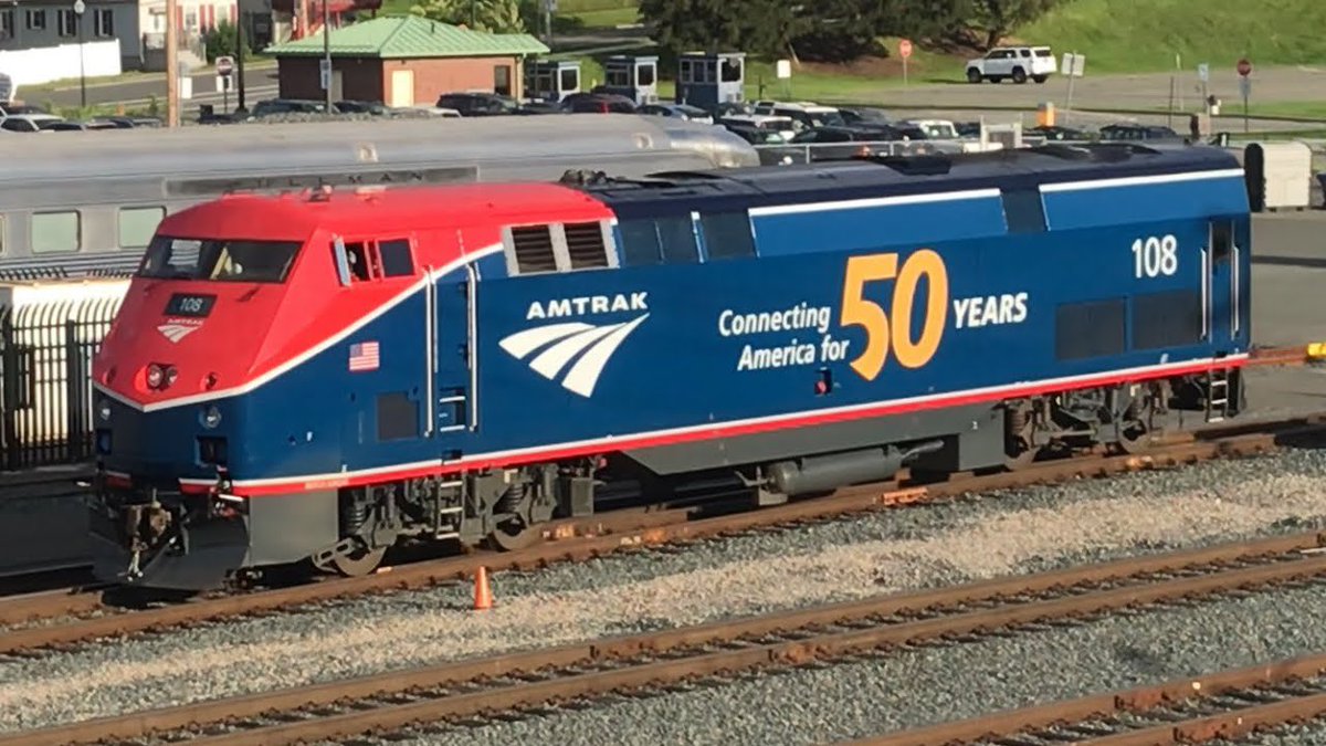 The GE P42 Genesis @Amtrak #108 (50th Anniversary, blue, red, white, gray) is a magnificent model. Here it’s heading double deck coaches. Beautiful video. cc @sdmodelrailroad