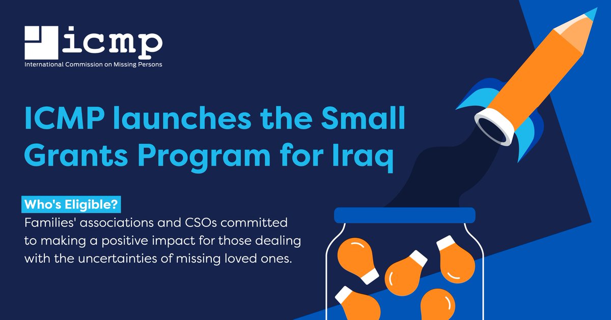 📢 Attention Family Associations and CSOs 📢 Applications for #ICMP’s #Iraq Small Grants Program are now open until June 30th. Don't miss this opportunity to drive potential positive change in your #community. Apply through filling the forms on this link: icmp.int/wp-content/upl…