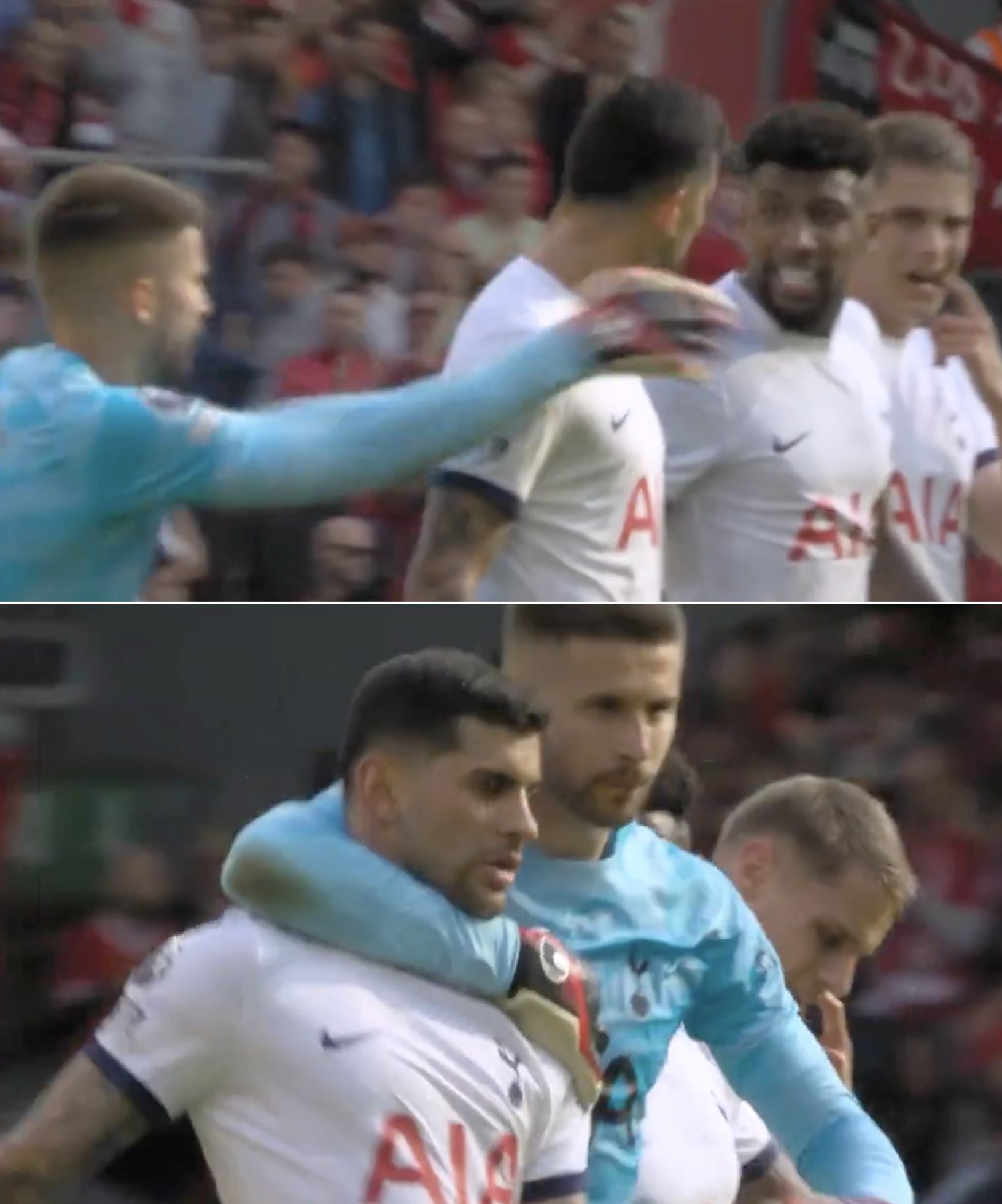 CentreGoals. on X: "🚨🚨| At halftime, Tottenham goalkeeper Vicario  intervened to separate Cristian Romero from Emerson Royal, as they  exchanged words. Vicario physically grabbed Romero by the neck and  separated him from