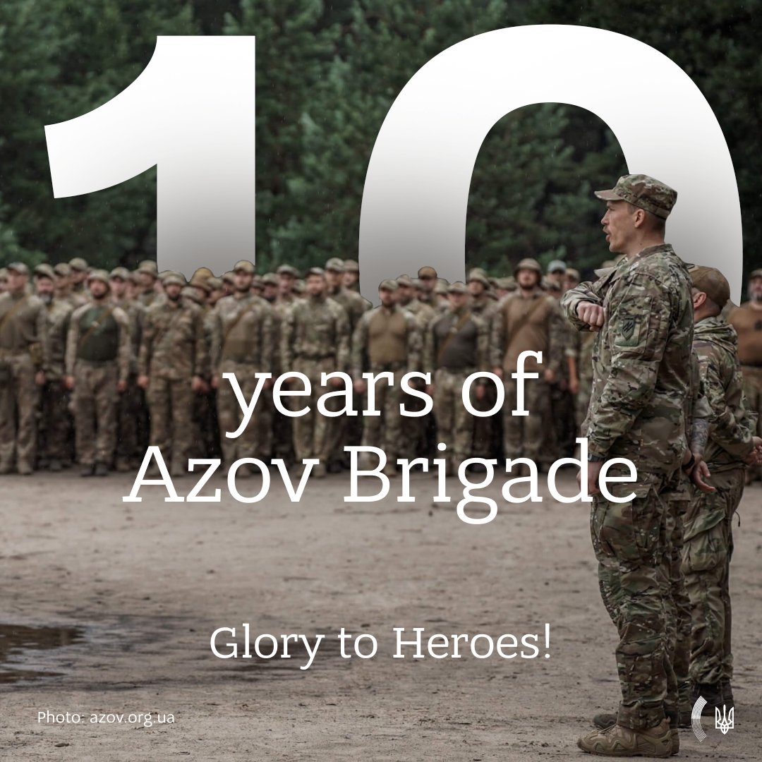 10 years ago, #Azov brigade was founded. It was them who took part in harsh battles since the beginning of the war, as well as defended Mariupol in 2022 along with adjacent units. Currently, Azov brigade continues to defend our freedom as part of the National Guard of Ukraine.