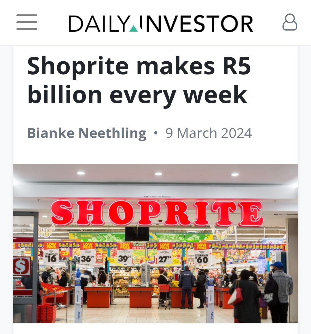 The R350 that Ramaphosa is giving 7 million poor South Africans every month, is meant to enrich Shoprite and related supermarkets. It has nothing to do with you poor blacks. Vuka Darkie.