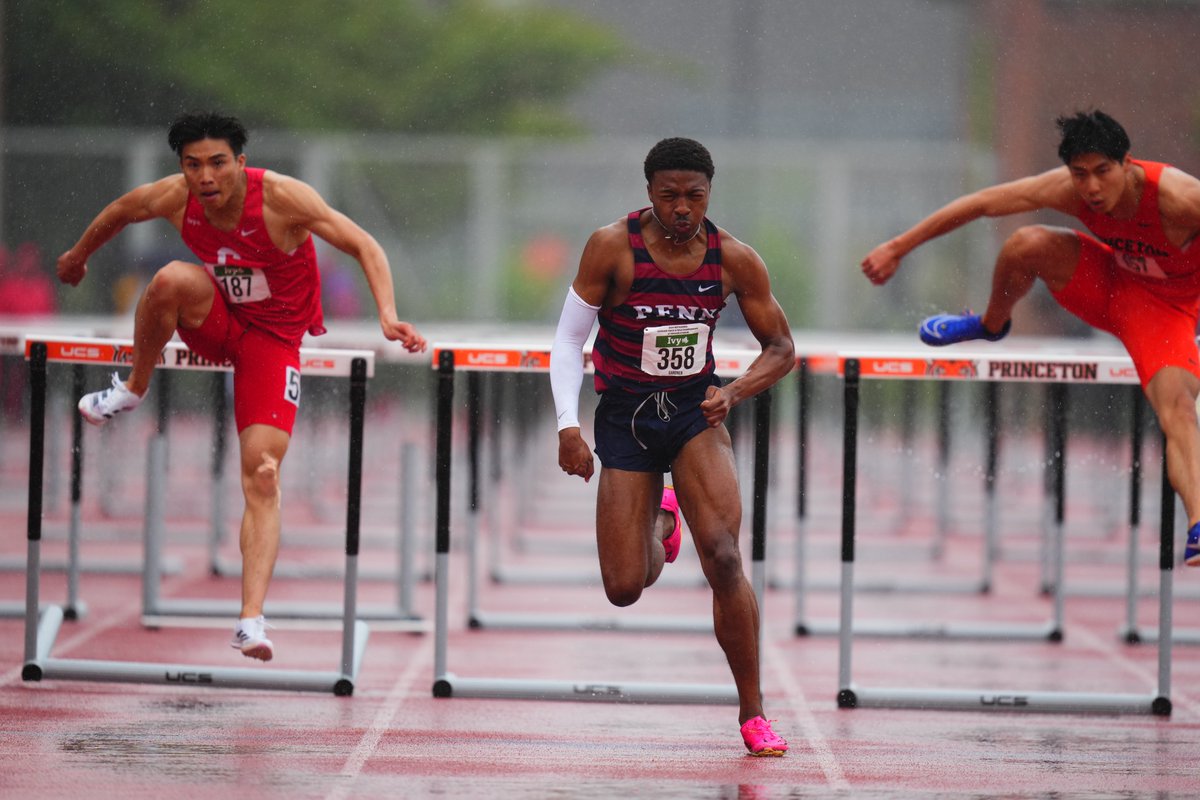 THE HURDLE CHAMP. @PennTrack's Shane Gardner earns the top spot on the podium in the 110m hurdles with a time of 13.90. 🌿🏃