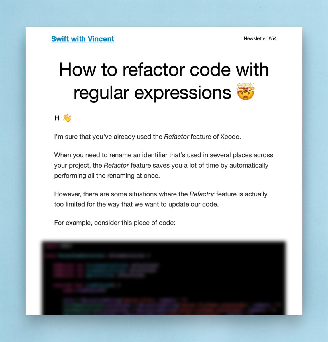 v_pradeilles's tweet image. Did you know that Xcode lets you refactor code using regular expressions?
Subscribe to my newsletter and you'll receive all the details in your inbox tomorrow morning 📮
👉 swiftwithvincent.com/newsletter