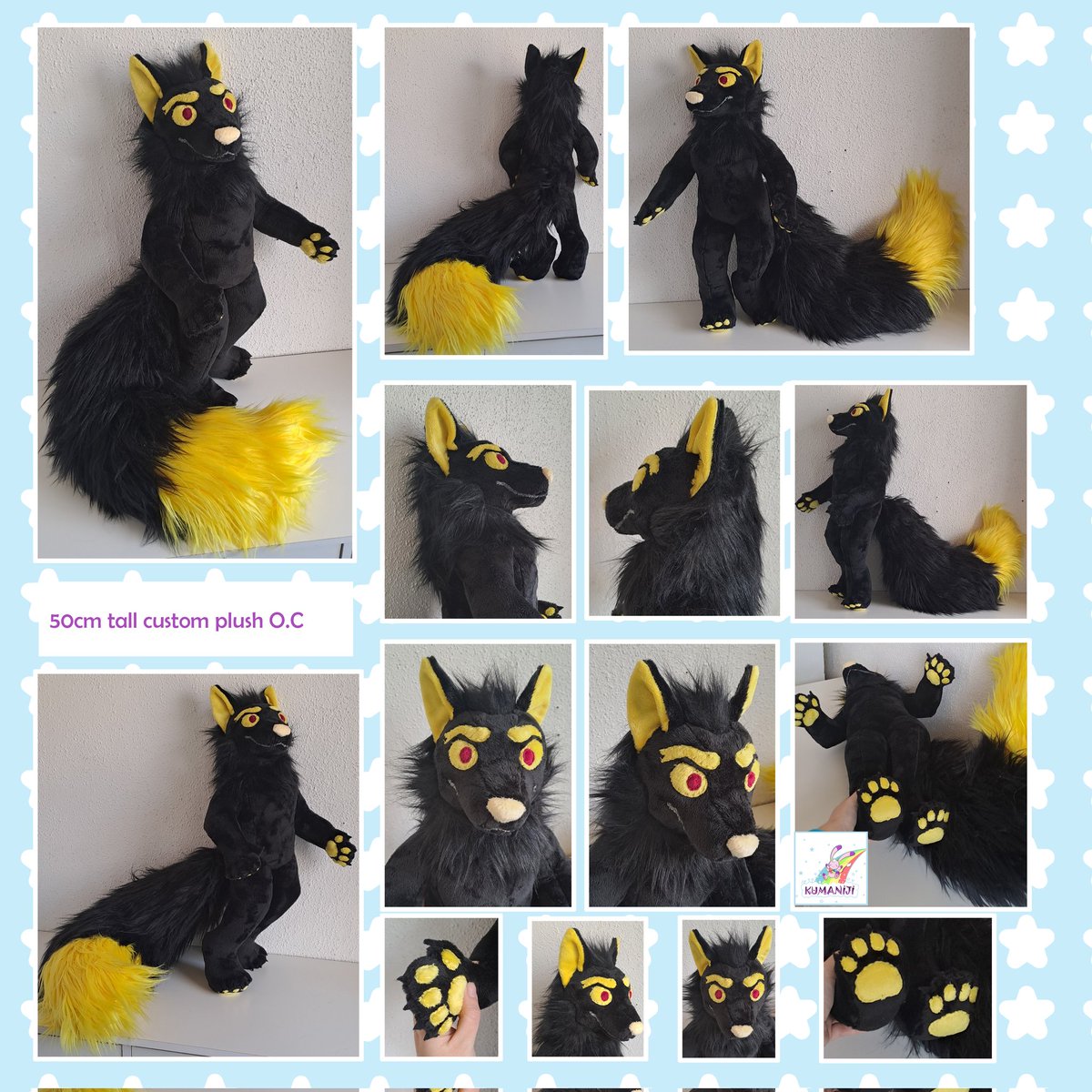 Kumaniji's tweet image. custom plushie in standard 45-50cm tall, but with a big tail ! you can order this size if you want a cuddle but portable size for your OC or other character.
All my plushies are handmade, in Minky + fur fabrics. 
#customplush #wolfplush #wolf #furryplush #furry #oc #handmadeplush