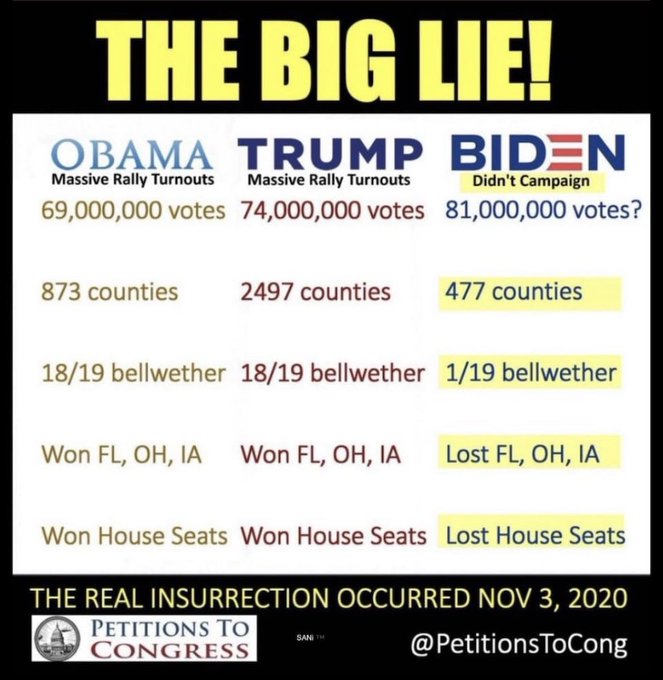 The big lie was 81M votes. No crowds, no enthusiasm, just a few paid shills.