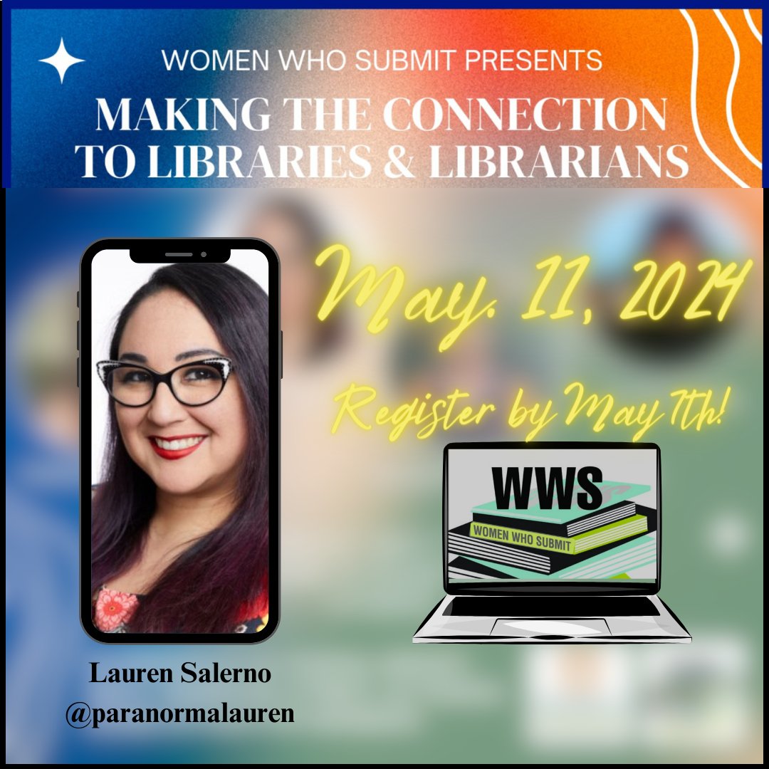 Just 2&1/2 more days to register. Tuesday is deadline! HERE: womenwhosubmitlit.org/workshops/ Sat., May 11, 2024, 10:00am PDT: “Making the Connection to Libraries & Librarians.” WWS quarterly panel discussion & new member orientation/submission party! #womenwriters #nonbinarywriters
