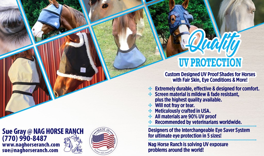 Nag Horse Ranch protection for horses. All of our materials are  90% UV proof they’re comfortable, durable and effective.  Our mission is to create a long lasting excellent solution for your horses UV needs. naghorseranch.com #horseuv #equineophthalmologist #horsehealth