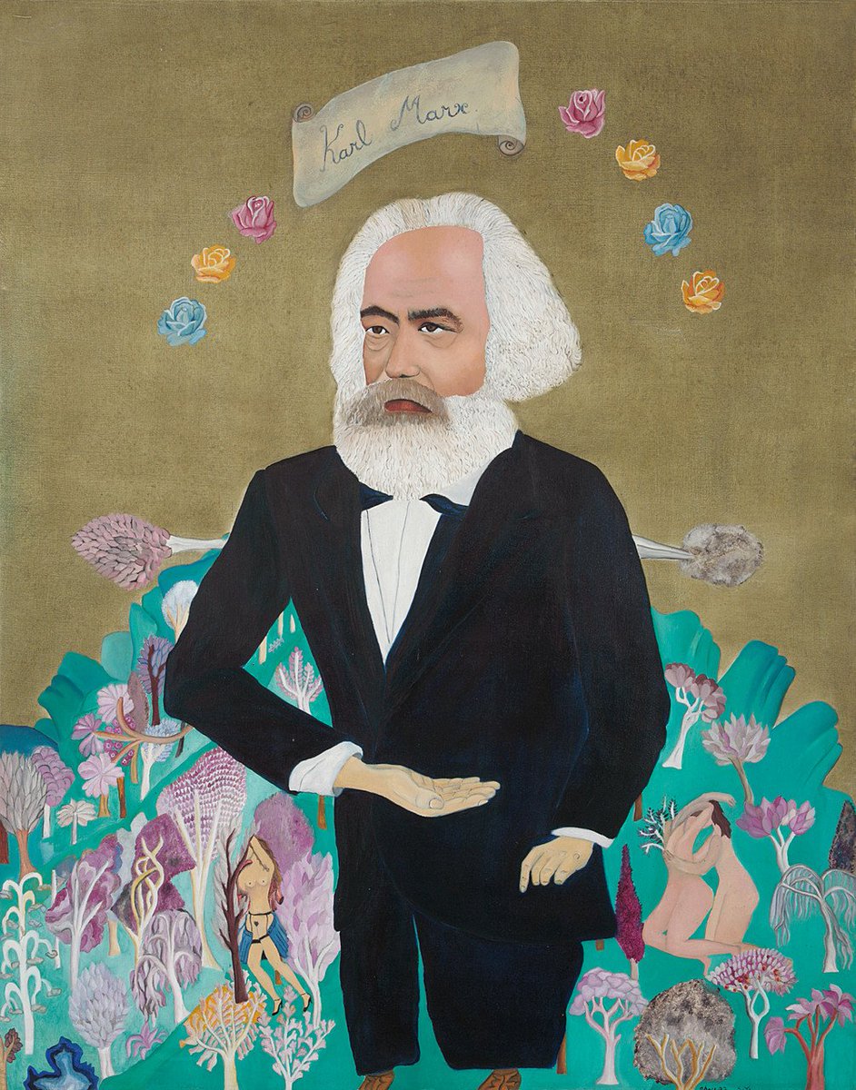 A proposito de su aniversario y permanente vigencia 🖤, comparto mi retrato favorito de Carlos Marx pintado por Cecilia Vicuña en 1972