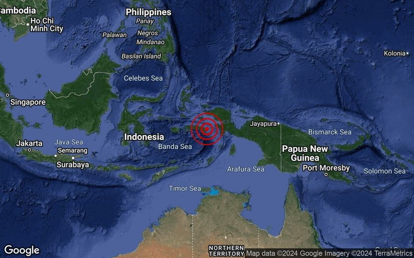 metmalaysia's tweet photo. Gempa bumi sederhana bermagnitud 5.5 telah berlaku di Seram, Indonesia pada pukul 4:37 pagi, 6 Mei 2024. Pusat gempa bumi tersebut terletak 3.3° Selatan dan 130.9° Timur dengan kedalaman 43 km. 274km Selatan dari Sorong,Indonesia.
#gempabumiMETMalaysia https://t.co/sXZbniltZI