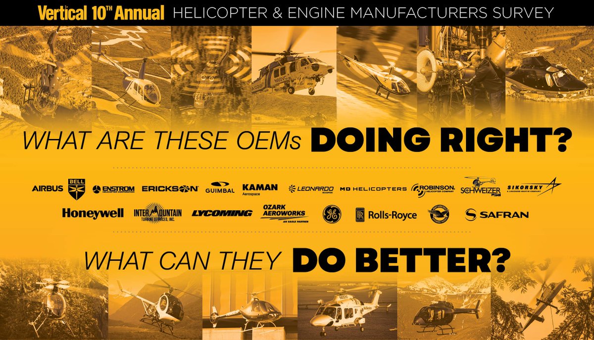 Have you operated, flown or maintained a civil helicopter in the past 2 years? If so, take part in @verticalmag's annual OEM survey, open through May 10 here: research-go.com/s/?key=V0WRLki… Your honest feedback helps make the helicopter industry better & safer.