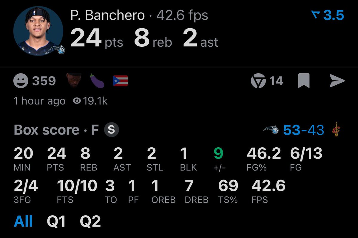 Paolo Banchero at halftime: 24 points 8 rebounds 2 steals 👀🔥