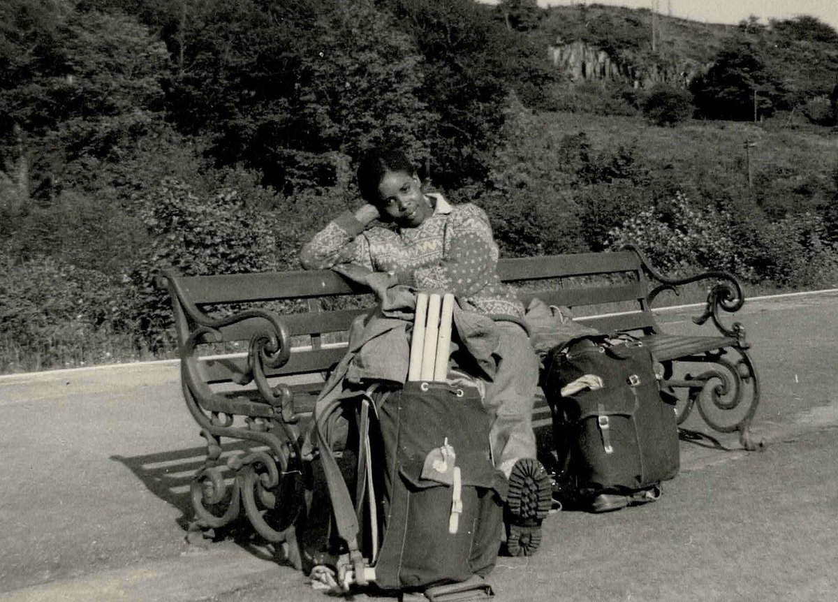 My mom on expedition. Location unknown circa 1960. No pop-up tent in those days. Just look at those tent polls in her backpack 🤣