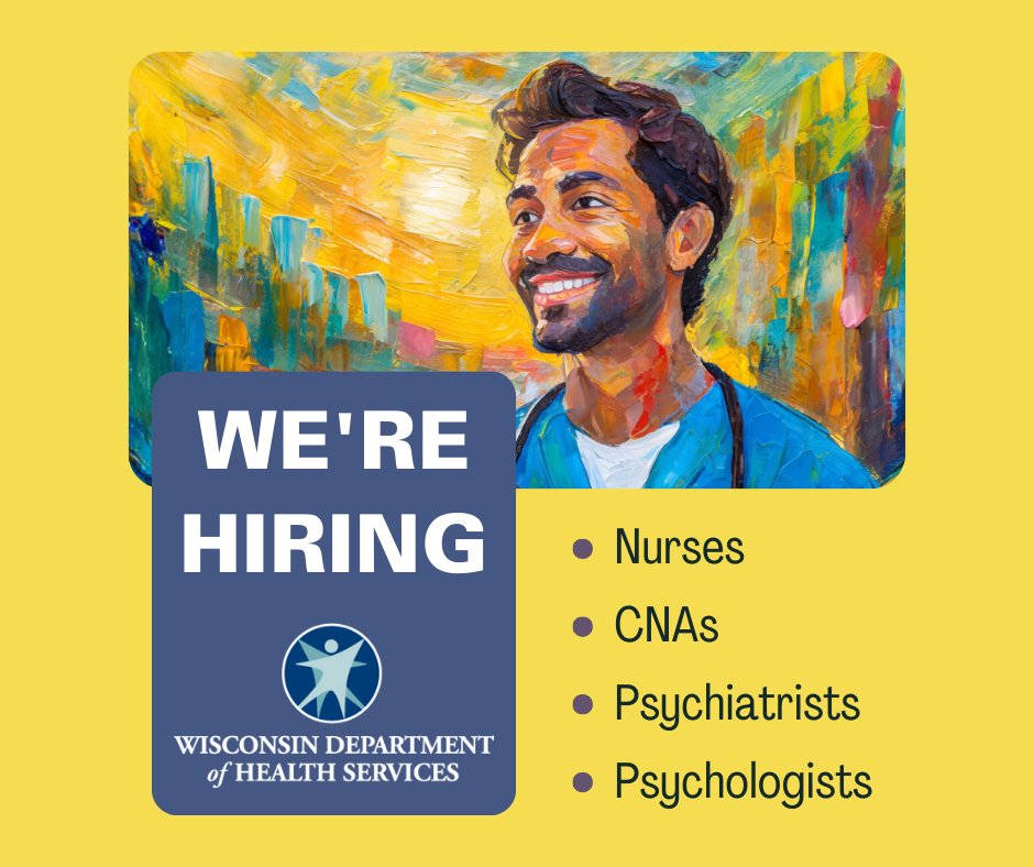 Make a difference AND a living. We’re hiring nurses, CNAs, psychiatrists, psychologists, and more #HealthCareJobs. Thrive with us: dhs.wisconsin.gov/job-opps/healt… #jobs #careers #employment #WorkThatMatters @wiscjobs