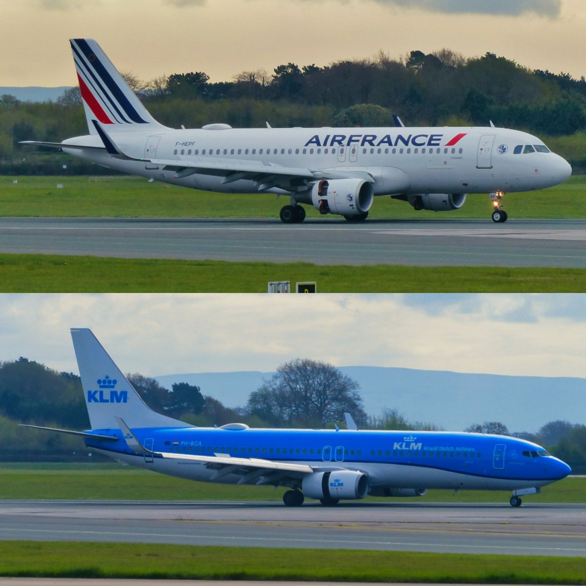 20 years ago today Air France–KLM Group was formed Seen here is Air France Airbus A320-200 F-HEPF and KLM Boeing 737-800 PH-BGA arriving at Manchester Airport 15.4.22. #airfranceklm #airfranceklmgroup #klm #klmairlines #klmroyaldutchairlines #royaldutchairlines #airfrance