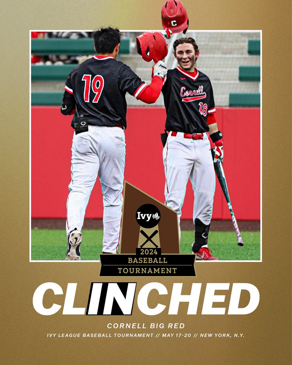 Ivy League (@ivyleague) on Twitter photo CORNELL IS IN.
With its 9-4 win over Brown, <a href="/CornellBaseball/">Cornell Baseball</a> has clinched a spot in the Ivy League Baseball Tournament from May 17-20 in New York City. ๐ฟโพ๏ธ CORNELL IS IN.
With its 9-4 win over Brown, <a href="/CornellBaseball/">Cornell Baseball</a> has clinched a spot in the Ivy League Baseball Tournament from May 17-20 in New York City. ๐ฟโพ๏ธ