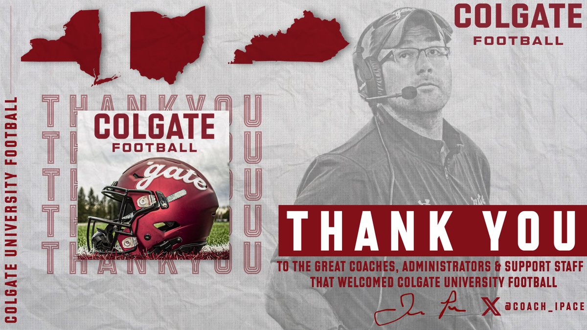 THANK YOU!! Appreciate every school that opened their doors to @ColgateFB last week! Can't wait to get back at it!! #GoGate 🟥⬜️⚔️⚔️