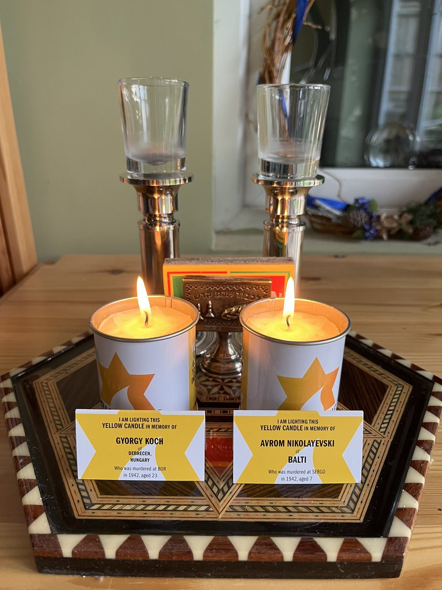 In memory of the 6 million. In particular Gyorgy Koch, murdered aged 23, of Debrecen, Hungary. Also of Avrom Nikolayevski of Balti, murdered age 7.  #yellowcandle