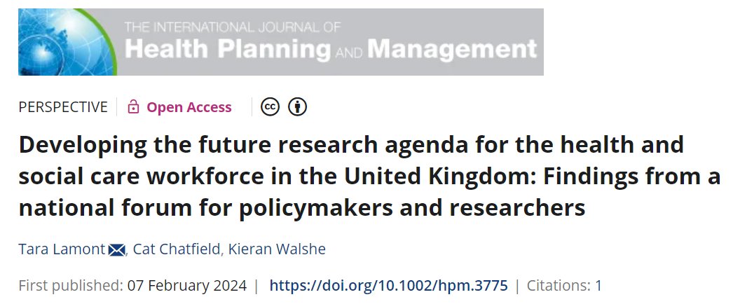 Just out and open access: setting the future health and care workforce agenda in the UK. Great paper led by @TaraJLamont and with @drcatchatfield and me. Please do pass on/share/RT. Paper at onlinelibrary.wiley.com/doi/10.1002/hp…