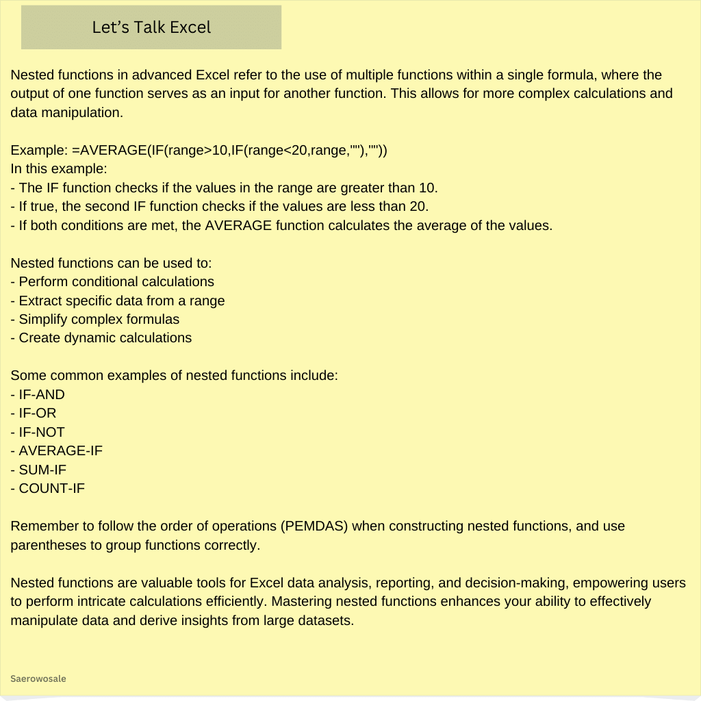 Hi guys,

On let's talk excel, we will be learning about Nested Functions. Find attached the flyer below.