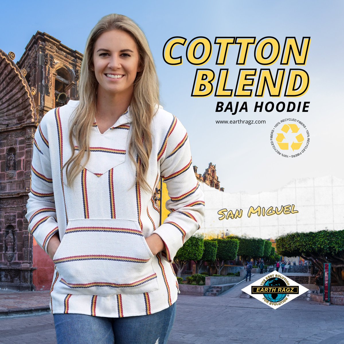 Our Cotton Blend Baja hoodies use more recycled cotton, making the woven fabric lighter than the traditional Baja hoodie

#earthragz #bajahoodie #drugrug #cottonblend #recycledfibers #recycled #hoodie #vanlife #retro #boho #bohostyle #hippiestyle #ponchos #sustainablefashion