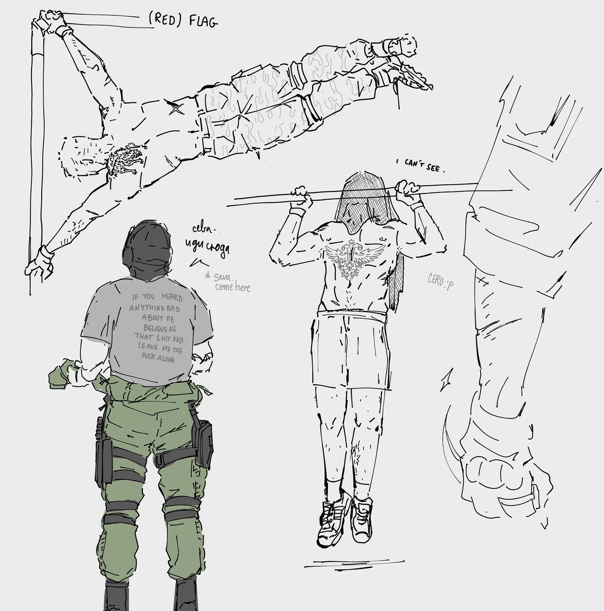 Krueger (+1 nikto) sketches. Krueger's mw19 model is dorito-shaped, I know this man is good at calisthenics. my job here is done