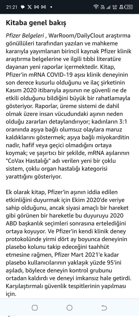 'Pfizer Belgeleri' kitabı ciltli ve elektronik ortamda satışta...

Kitaba Ön Bakış:
'Raporlar, üreme sistemi de dahil olmak üzere insan vücudundaki aşının neden olduğu zararları detaylandırıyor; kadınların 3:1 oranında aşıya bağlı olumsuz olaylara maruz kaldıklarını göstermek;