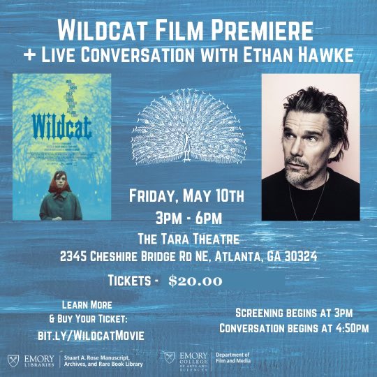 If you’re in the #Atlanta area this coming Friday, and you’re an Ethan Hawke and/or Flannery O’Connor fan, check out this screening of the Hawke-directed O’Connor biopic, Wildcat, at the @TaraTheatre. @OscopeLabs