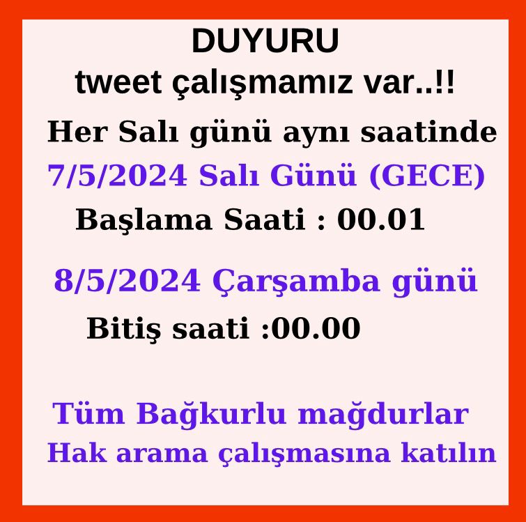 Hak arama mücadelemiz kaldığımız yerden devam ediyor. Sesimiz duyulsun diye Twit çalışmalarına aynı şekilde devam ediyoruz 
@RTErdogan 
@avabdullahguler 
@isikhanvedat 
@memetsimsek 
@eczozgurozel
              
Bağ-kur prim eşitliği

#6MayisKayseri 
#1YilOlduSozTutulmadi