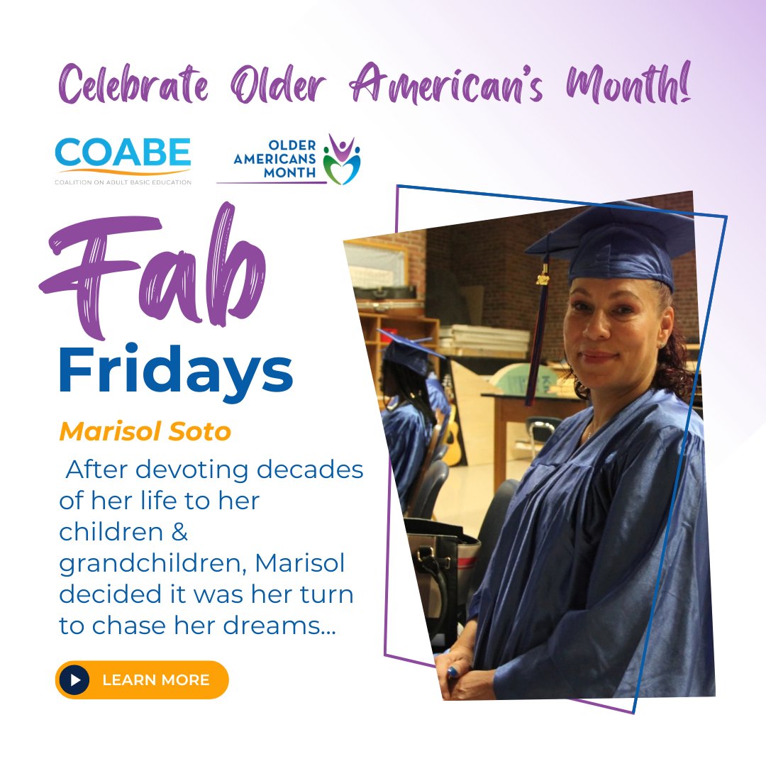 It’s #FabFriday! This Friday we highlight Marisol Soto from New Hampshire. #AdultEducation has put her on the path to begin her studies towards a fulfilling career. Read her full story! tinyurl.com/bdhcmkm6 #NeverTooLateToGraduate #EducateAndElevate #AdultEducationMatters