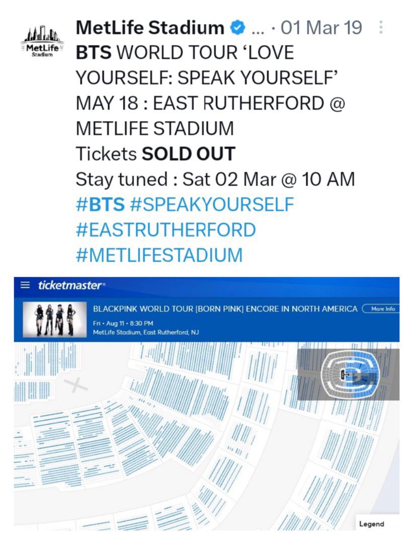 Not a single stadium confirmed blackpink sold out their shows, but every single one of them confirmed BTS sold out within hours lmfaoooooo