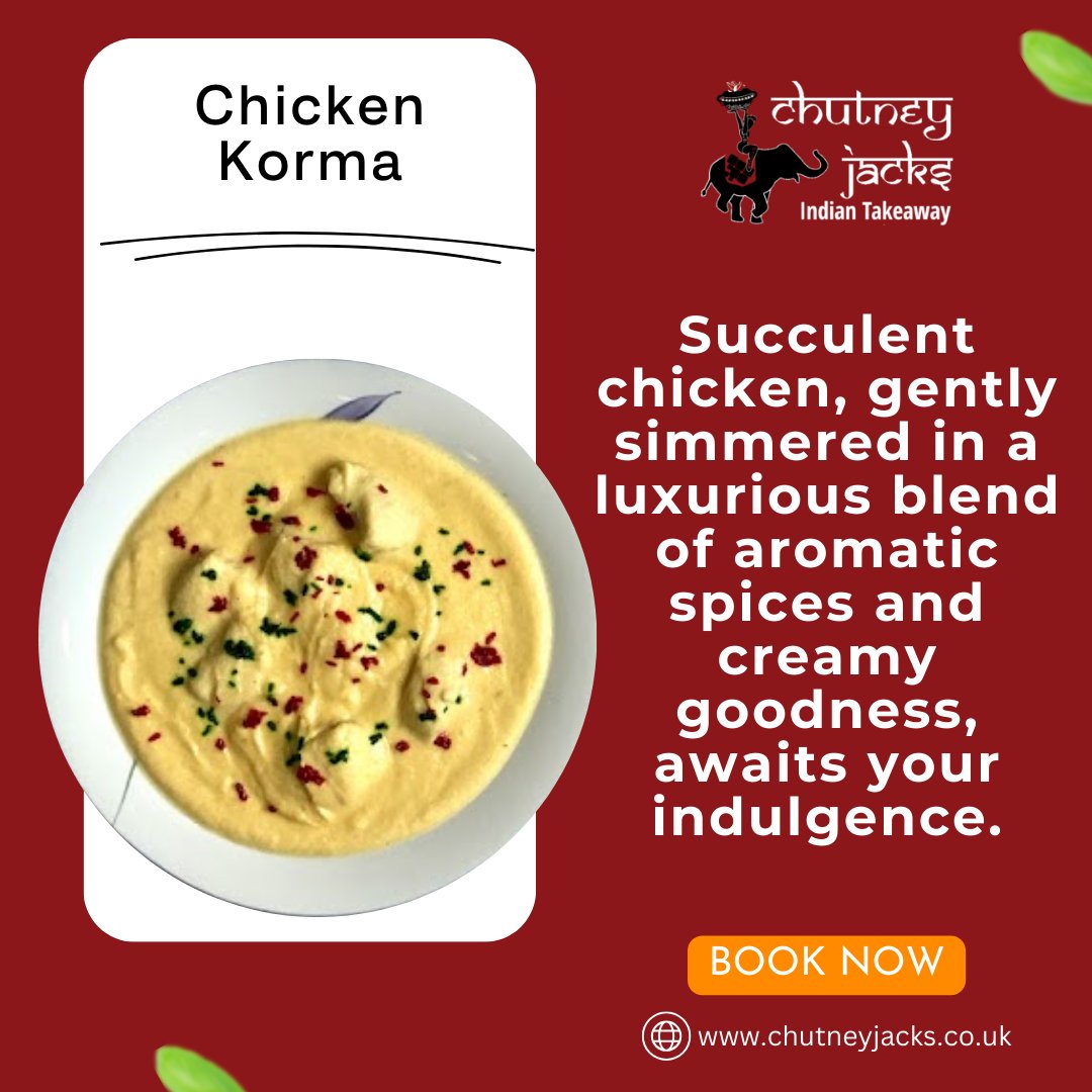 Chicken Korma:

Succulent chicken, gently simmered in a luxurious blend of aromatic spices and creamy goodness, awaits your indulgence. 🍛✨

Dive into a world of flavor with each tender bite!

🌐 chutneyjacks.co.uk
📞 01296715055

#ChickenKorma #CreamyIndulgence