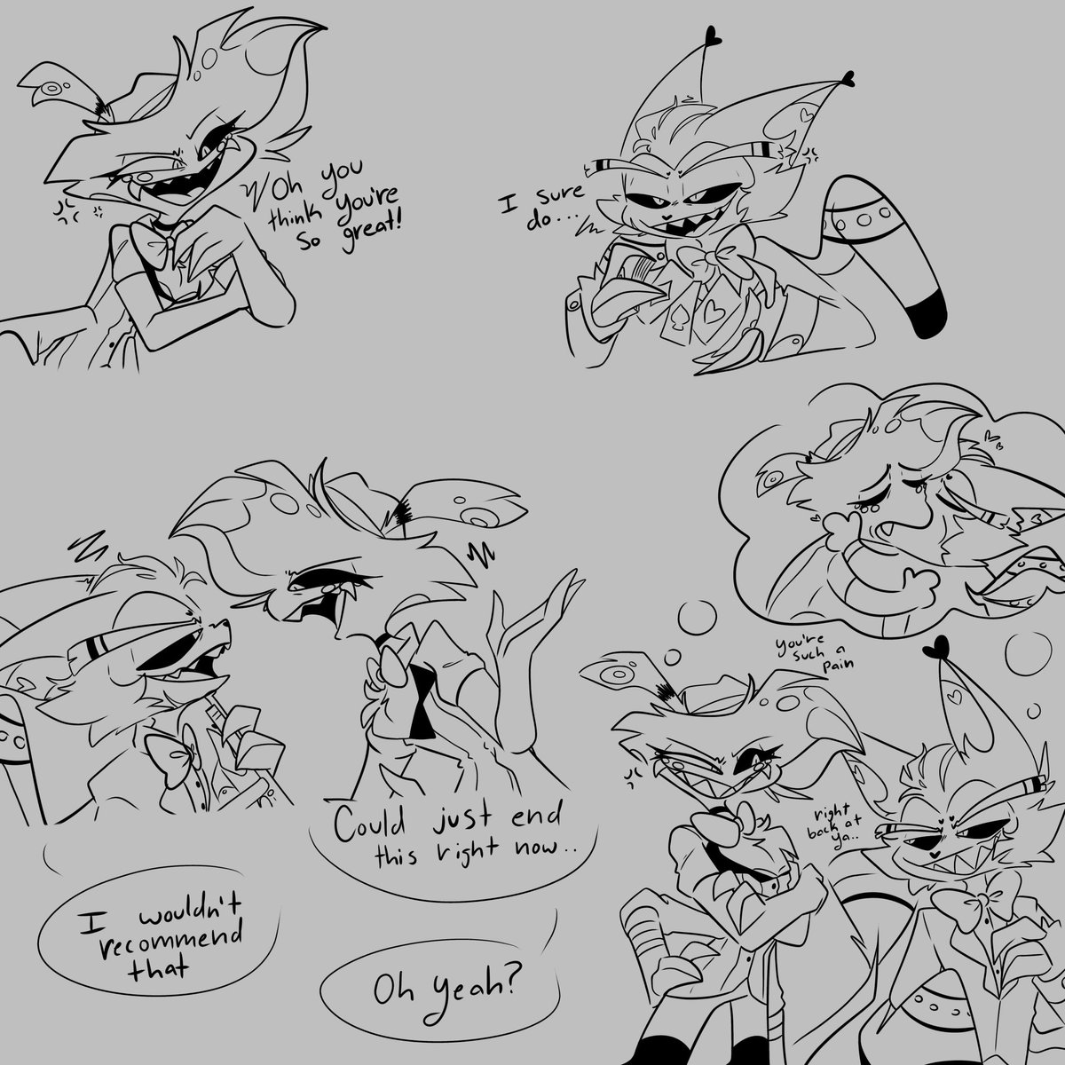 Huskerdust except it's an AU where they're both overlords and they slowly fall in love through a rivalry 
Very messy doodles I'm still sick lol

#huskerdust #huskerdustfanart #huskerdustAU #huskhazbinhotel #angeldusthazbinhotel