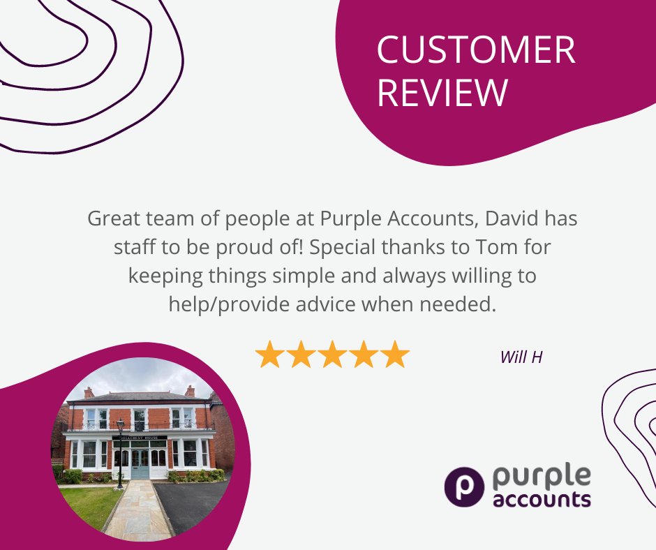 Thanks Will - fantastic review 🤩

 #purpleaccountswarrington #accountantwarrington #purpleaccounts #welovesmallbusinesses #experthelp #trustedadvisor  #xerogoldchampion #accountancypackage #businessfunding