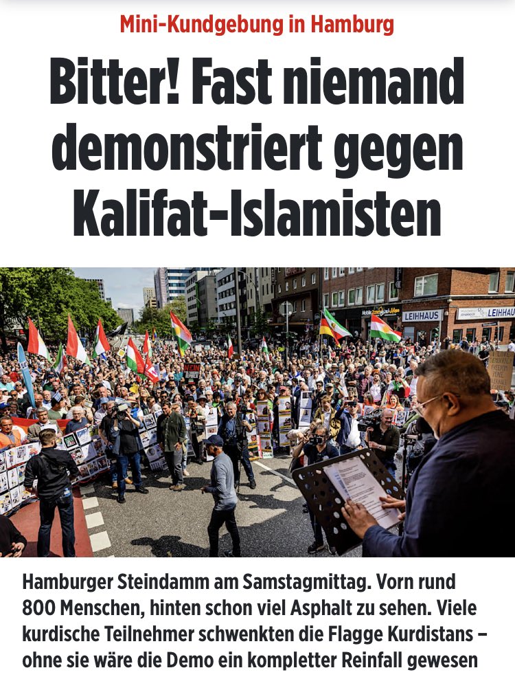 Eine Stadt ist islamisiert, wenn nur kurdische Moslems gegen ein Kalifat demonstrieren ☝️ Wohnen in Hamburg überhaupt noch Deutsche?