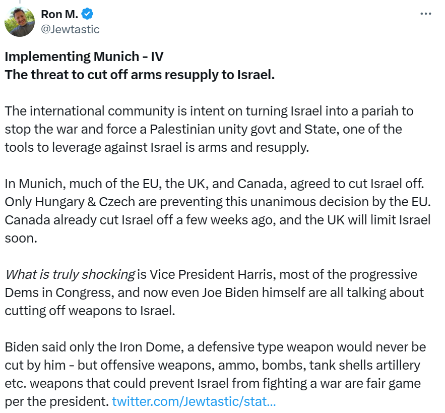 It's all detailed in my superthread from weeks ago.. 🔹 Cutting off arms shipments. 🔹 Preventing RAFAH. 🔹 Declaring a fake famine. 🔹 Hostage deals with no hostages. 🔹 Forcing an end to the war. Follow my tweets. You WILL KNOW WEEKS BEFORE ANYONE ELSE. ✌️