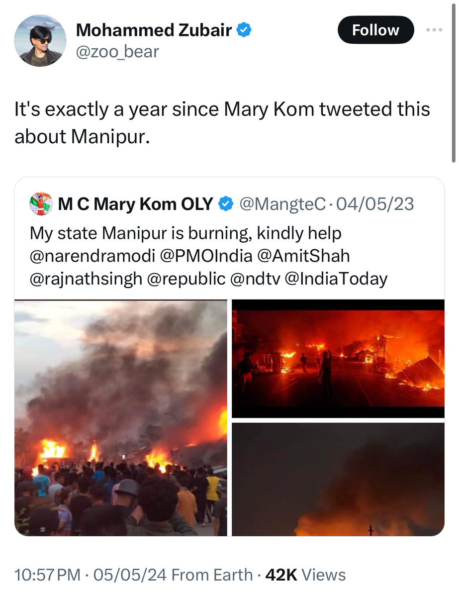 Manipur has suffered enough. Manipur has been burnt enough. After much struggle, there is peace in Manipur. Now, @zoo_bear is trying to instigate Manipur by posting old news during election time. Dear @ECISVEE @HMOIndia @manipur_police @manipur_cmo: Take IMMEDIATE Action.