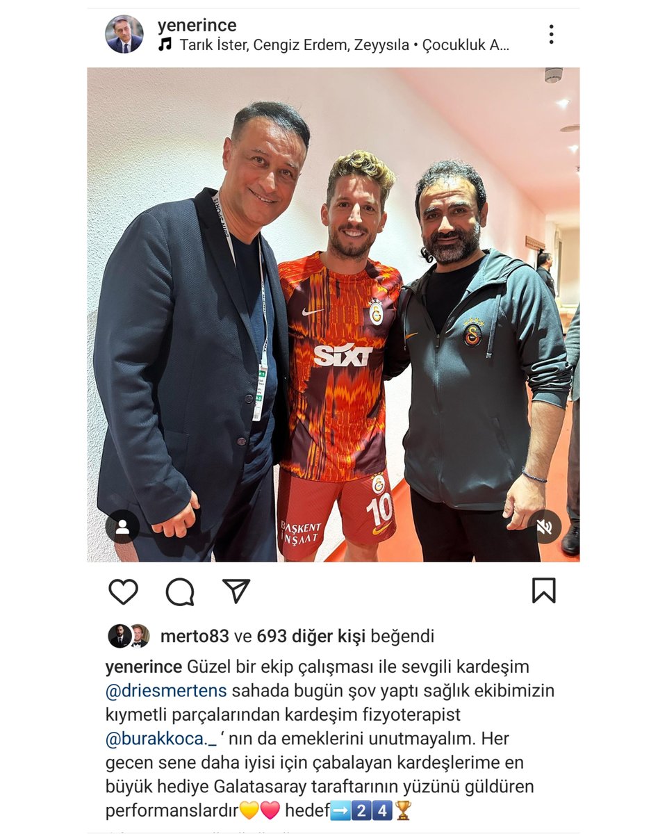 Galatasaray Kulüp Doktoru Yener İnce: 'Güzel bir ekip çalışması ile sevgili kardeşim Mertens sahada bugün şov yaptı sağlık ekibimizin kıymetli parçalarından kardeşim fizyoterapist Burak Koca'nın da emeklerini unutmayalım.

Her gecen sene daha iyisi için çabalayan kardeşlerime en…