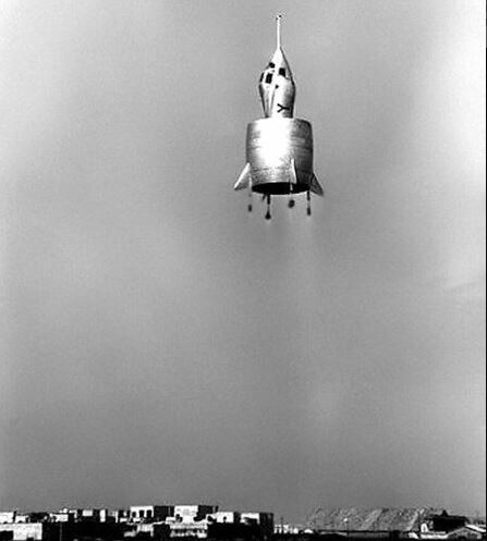 6 May 1959. First flight of the SNECMA C-450 'Coléoptère'. French experimental VTOL jet aircraft featuring an annular wing designed to land vertically. Powered by an Atar EV (101E) axial turbojet of 8,200 lbf thrust.