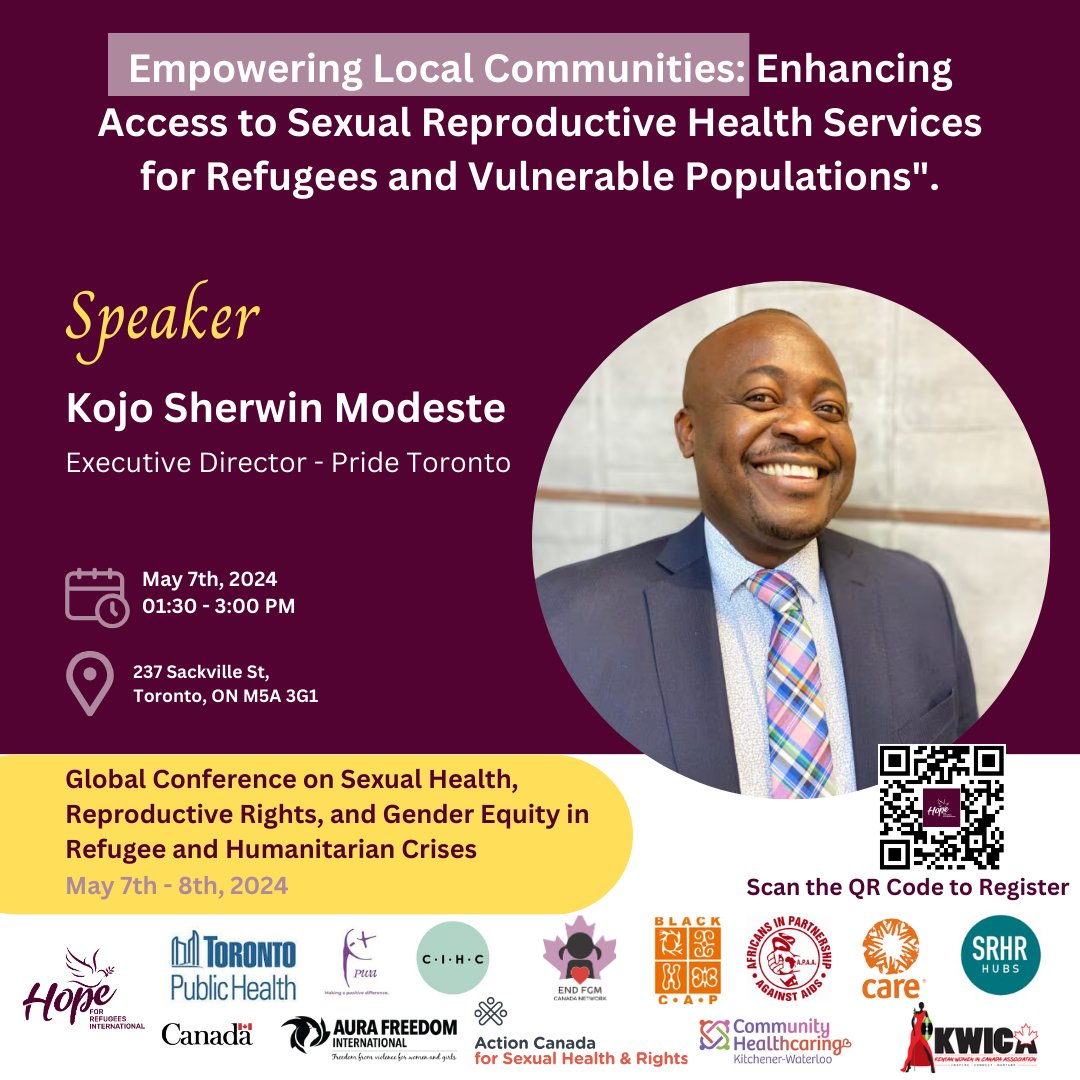 Hope for Refugees International (HRI) (@hopefulrefugees) on Twitter photo Thrilled to announce that Kojo Sherwin Modeste, Executive Director of <a href="/PrideToronto/">Pride Toronto</a>, will be speaking at our conference.
Join us as Kojo shares insights on fostering inclusivity and advocating for the rights of LGBTQ+ refugees.
Learn more: hopeforrefugees.org/conference-spe… Thrilled to announce that Kojo Sherwin Modeste, Executive Director of <a href="/PrideToronto/">Pride Toronto</a>, will be speaking at our conference.
Join us as Kojo shares insights on fostering inclusivity and advocating for the rights of LGBTQ+ refugees.
Learn more: hopeforrefugees.org/conference-spe…