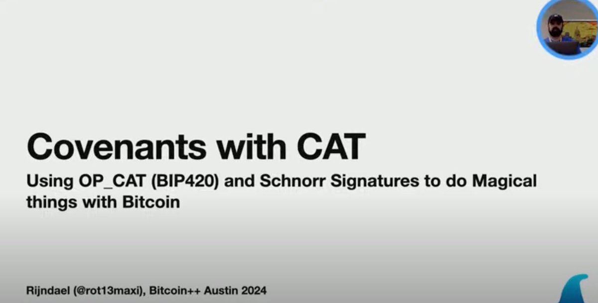 OP_CAT is way bigger than I originally understood. Amazing talk by @rot13maxi: youtu.be/U5qcL0hI30k?t=… Thanks @ercwl for sharing this with me. I am truly surprised. Bitcoin has a promising future.