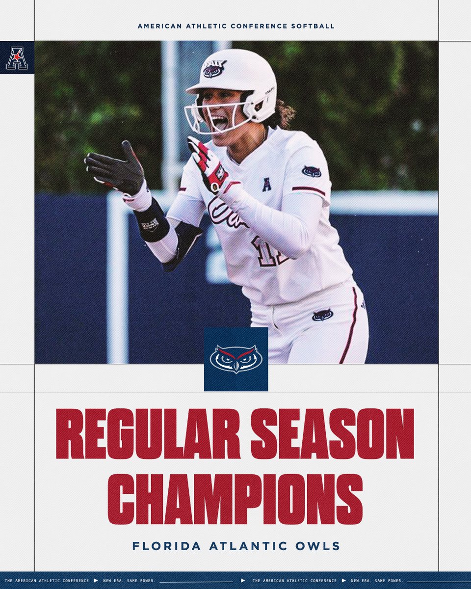 Florida Atlantic clinched at least a share of The American softball regular season title and is the No. 1 seed in The American Women's Softball Championship‼️🥎🏆 #AmericanSB x @FAUSoftball