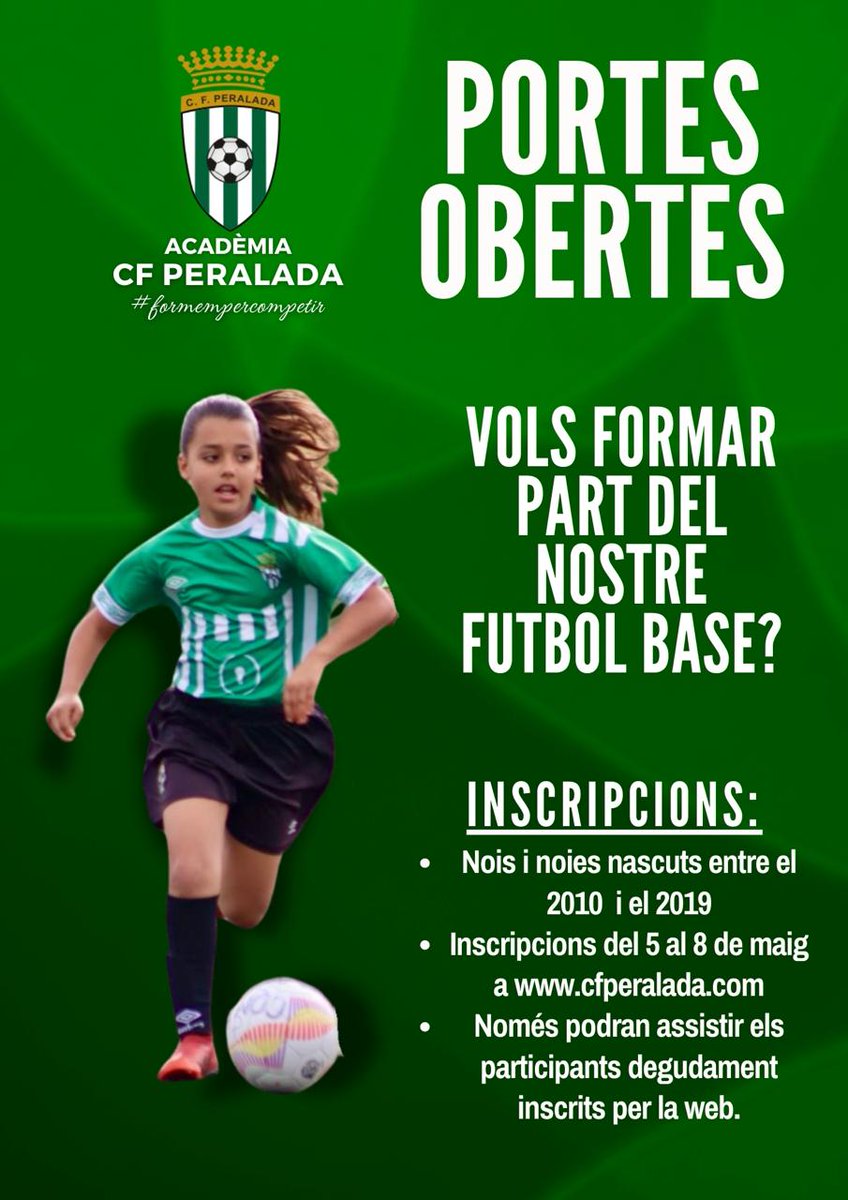 ⚽ ACADÈMIA ⚽ Si t'agrada el futbol i vols formar part de l'única acadèmia de futbol a l'Alt Empordà, vina a les portes obertes organitzades pel nostre Club. INSCRIPCIONS a cfperalada.cat/ca/registratio… #somperalada 💚🤍 #academiaperalada #formempercompetir