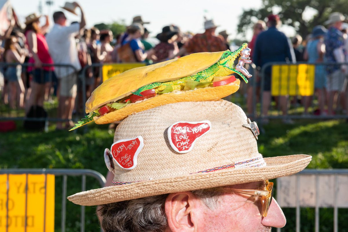 #JazzFest is a time to really 'do whatcha wanna' and for many festival attendees, that means showing off creative headwear! Check out these colorful hats and headpieces that we spotted around the Fair Grounds this year. 📷 @rhrphotography