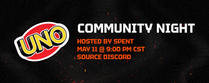 Get ready to stack those cards! Uno night is back! Source Community Night May 11th, 9 PM CST 🎙️ @spent134 🎮 @realUNOgame 🤝 discord.gg/srcgaming [RSVP discord event] ⚡ @Gameneticshq 18% code: SOURCE