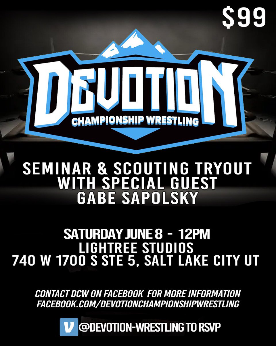 🚨Breaking News!🚨 @BookItGabe returns to @DCWSaltLakeCity Saturday June 8th with a Seminar & Scouting Tryout open to all aspiring Wrestlers, referees and personnel. Spots are limited so RSVP today via Venmo. Contact DCW for more information and questions.