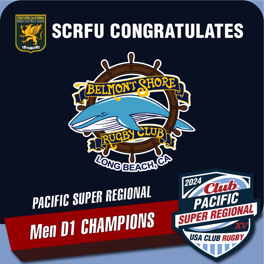 SoCalRugbyUnion's tweet photo. Congratulations to our SCRFU Men D1 Champions, Belmont Shore, on winning the USA Club Rugby Pacific Super Regionals today and advancing to the Club National Championships in Austin on May 17-19. OMBAC should also be proud of their season and representing SCRFU well.  
GO SCRFU! https://t.co/geR5hoTWiy